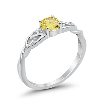 Solitaire Trinity Engagement Ring Simulated Yellow CZ 925 Sterling Silver